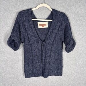 Kaisely Artsy Wool Alpaca Cardigan Sweater Medium Blue Cable Knit One Button